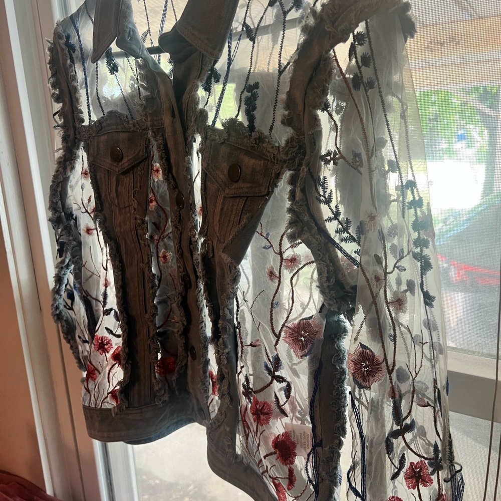 Embroidered Sheer Button Down Shirt